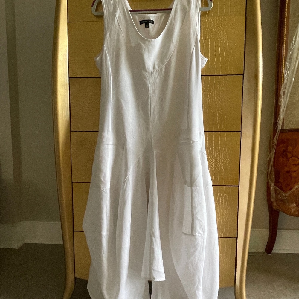 White Sleeveless Linen Midi Sundress